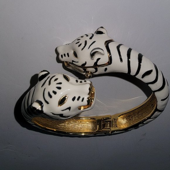 Kenneth Jay Lane Jewelry - VINTAGE  KENNETH JAY LANE WHITE TIGERS BANGLE WATCH BRACELET
